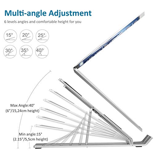 ivoler Soporte Portátil Mesa 6 Ángulos Ajustables, Aleación de Aluminio, Soporte Ordenador Portatil Ventilado Plegable para 10-15.6”Macbook, DELL, Chrome, Otros Portátiles y Tableta - Plata