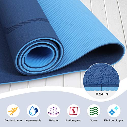 IYAQILEHE Pilates Esterilla, Estera Yoga Colchoneta Alfombra Yoga Antideslizante No Tóxico con Líneas de Orientación Buena Yoga Mat para Deportiva, Ejercicio, Sala De Yoga, Viaje 183 * 61 * 0.6 cm