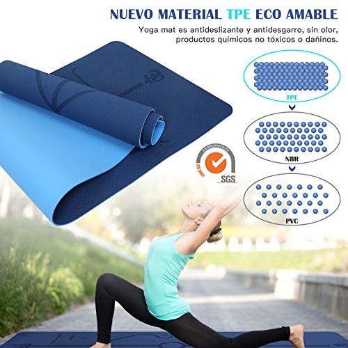 IYAQILEHE Pilates Esterilla, Estera Yoga Colchoneta Alfombra Yoga Antideslizante No Tóxico con Líneas de Orientación Buena Yoga Mat para Deportiva, Ejercicio, Sala De Yoga, Viaje 183 * 61 * 0.6 cm