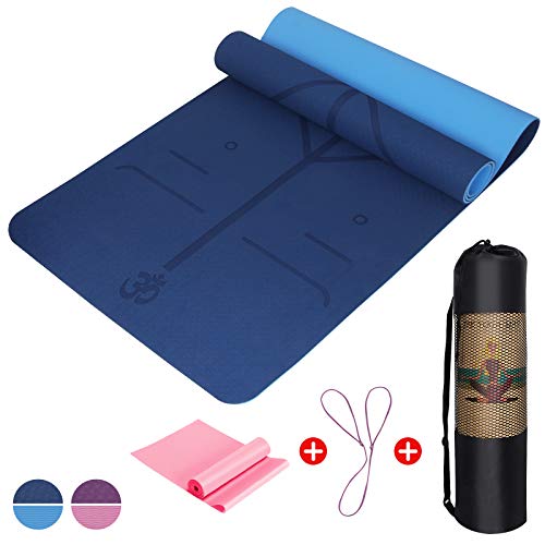 IYAQILEHE Pilates Esterilla, Estera Yoga Colchoneta Alfombra Yoga Antideslizante No Tóxico con Líneas de Orientación Buena Yoga Mat para Deportiva, Ejercicio, Sala De Yoga, Viaje 183 * 61 * 0.6 cm