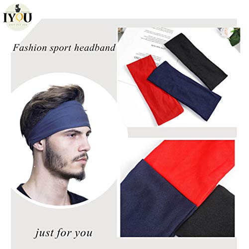IYOU Diademas Deportivas Yoga Sweatband Bandas para el cabello Fitness Diadema ancha de algodón Cintas de pelo para fitness para mujer y hombres (paquete de 3)