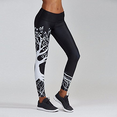 IYU_Dsgirh Pantalones Yoga Mujeres Patrón de árbol Leggings Pantalones Largos Deportivos para Mujer (Negro, L)