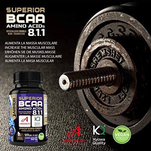 J. ARMOR BCAA 200 cápsulas de 1000 mg de Kyowa Ajinomoto Aminoácidos ramificados Professional 8 1 1 Vegano