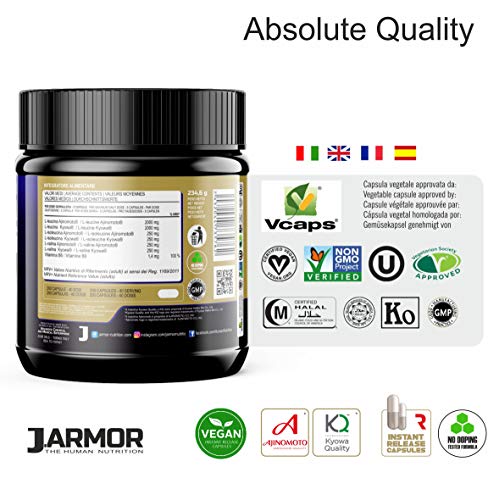 J. ARMOR BCAA 200 cápsulas de 1000 mg de Kyowa Ajinomoto Aminoácidos ramificados Professional 8 1 1 Vegano