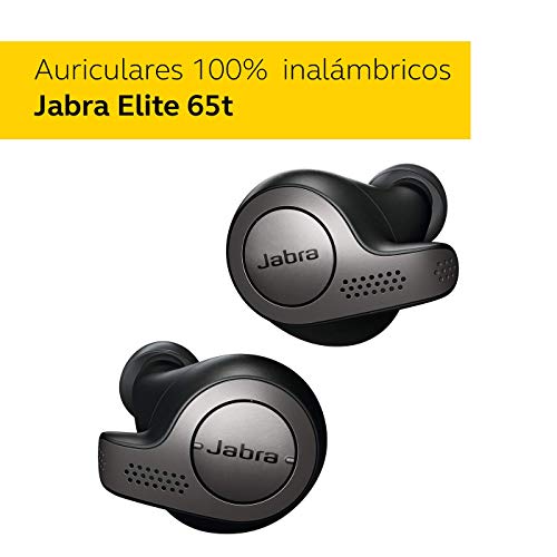 Jabra Elite 65t – Auriculares Bluetooth con Cancelación Pasiva del Ruido, Tecnología de Cuatro Micrófonos para Auténticas Llamadas Inalámbricas y Música, Negro Titanio