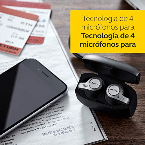 Jabra Elite 65t – Auriculares Bluetooth con Cancelación Pasiva del Ruido, Tecnología de Cuatro Micrófonos para Auténticas Llamadas Inalámbricas y Música, Negro Titanio