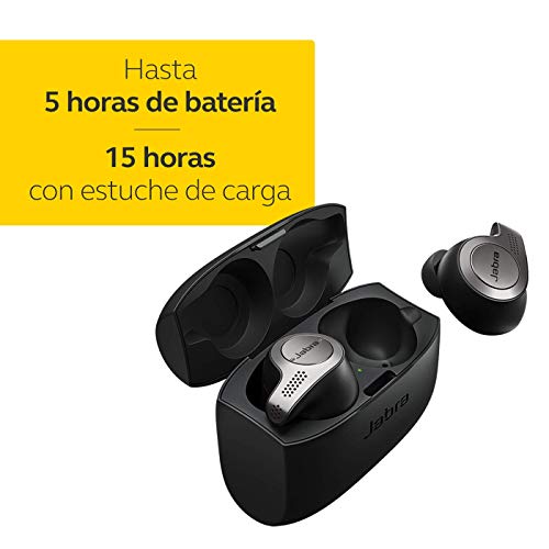 Jabra Elite 65t – Auriculares Bluetooth con Cancelación Pasiva del Ruido, Tecnología de Cuatro Micrófonos para Auténticas Llamadas Inalámbricas y Música, Negro Titanio