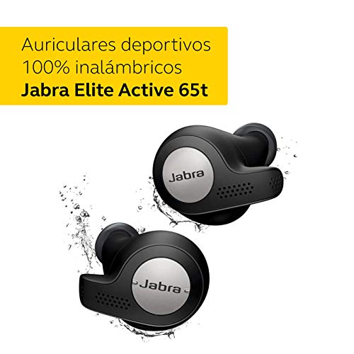 Jabra Elite Active 65t – Auriculares Deportivos Bluetooth 5.0, con Cancelación Pasiva de Ruido y Sensor de Movimiento, Auténticas Llamadas Inalámbricas y Música, Negro Titanio