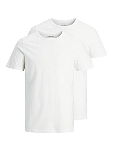 Jack & Jones Jacbasic Crew Neck tee SS 2 Pack Camiseta, Blanco (White White), Large (Pack de 2) para Hombre