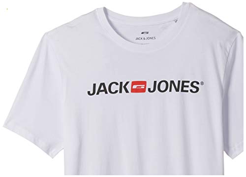 Jack & Jones Jjecorp Logo tee SS Crew Neck Noos Camiseta, Blanco (White Detail: Slim Fit), Medium para Hombre