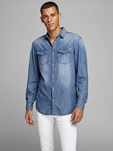 Jack & Jones Jjesheridan Shirt L/s Camisa Vaquera, Azul (Medium Blue Denim Fit:Slim), X-Large para Hombre