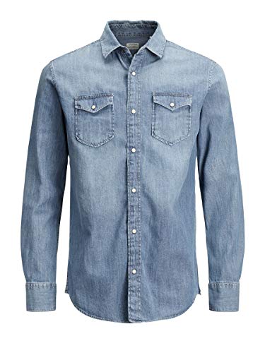 Jack & Jones Jjesheridan Shirt L/s Camisa Vaquera, Azul (Medium Blue Denim Fit:Slim), X-Large para Hombre