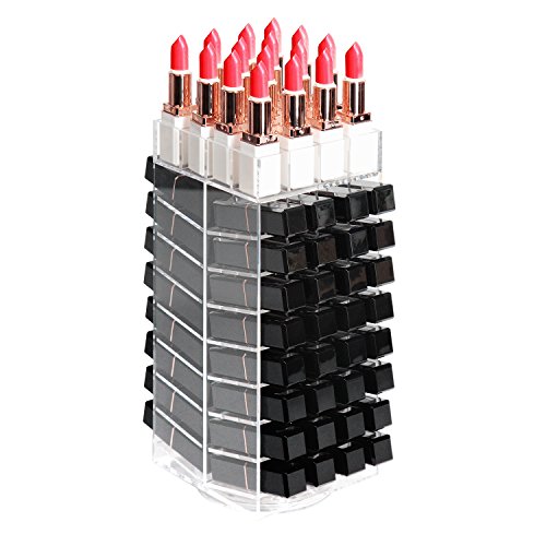 JackCubeDesign 360 Rotating Lipstick Clear Acrylic Display Rack Organizador Stand Lazy Susan Makeup Cosméticos Storage Case Box Carrusel Impresionante estante con 80 compartimentos -: MK391A