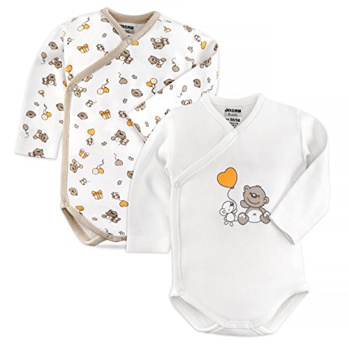 Jacky - Bodies para bebé de manga larga - 2 Ud. - 100% algodón / Oeko-Tex Standard 100 / Unisex / Color: beige / blanco con ositos. Talla 50/56 Jacky - Bodies para bebé de manga larga - 2 Ud. - 100% algodón / Oeko-Tex Standard 100 / Unisex / Color: beige / blanco con ositos. Talla 50/56