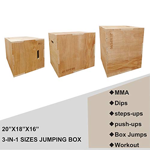 JacMok Caja de madera 3 en 1, para entrenamiento de agility Performance, caja de salto pesado-Jumping Box-20''x 18''x 16''