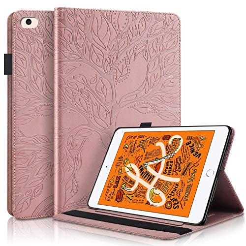 Jajacase Funda Folio iPad Mini 1 2 3 4 5 -Slim Carcasa Cuero PU Silicona y Multiángulo y Soporte Case Cover Protector-Rosado