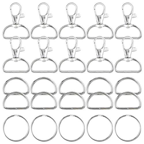 Jalan 60 Piezas Ganchos de presión giratorios de Metal con Anillos en D y llaveros para Manualidades DIY, Mochila, Bolso, proyectos de Costura - 20 mm