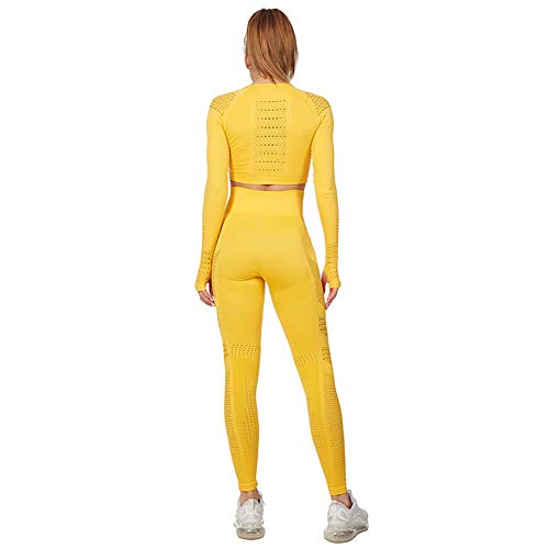 Jamron Mujer Conjunto de Ropa de Yoga Top Corto + Polainas 2 Piezas Chandal Gimnasio Fitness Ropa Deportiva Amarillo SN05405 L