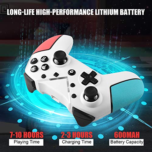 Jamswall Mando para Nintendo Switch, Controlador Inalámbrico Bluetooth Apoya Vibración, Turbo y Giroscopio, Gamepad para Nintendo Switch/Lite/Android/PS3/PC (Blanco)