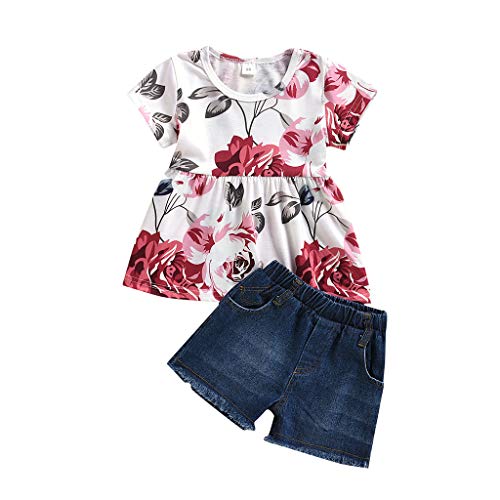 Janly Clearance Sale Conjunto de pantalones para bebés de 0 a 5 años, camisetas florales para niñas de 3 a 4 años (rojo)
