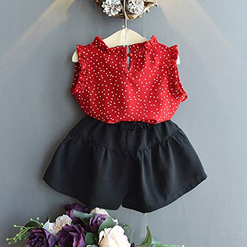 Janly Clearance Sale Conjunto de trajes de 0 a 10 años para niñas de 0 a 10 años, sin mangas, pantalones cortos lisos, para niños grandes de 2 a 3 años (rojo)