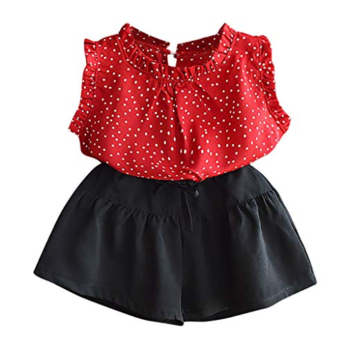 Janly Clearance Sale Conjunto de trajes de 0 a 10 años para niñas de 0 a 10 años, sin mangas, pantalones cortos lisos, para niños grandes de 2 a 3 años (rojo)