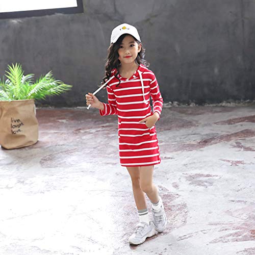 Janly Liquidación Venta Vestido Niña para 0-10 Años, Adolescente Chica Manga Larga Rayas Slim Falda con Capucha Vestido de Princesa, rojo, 2-3 Años