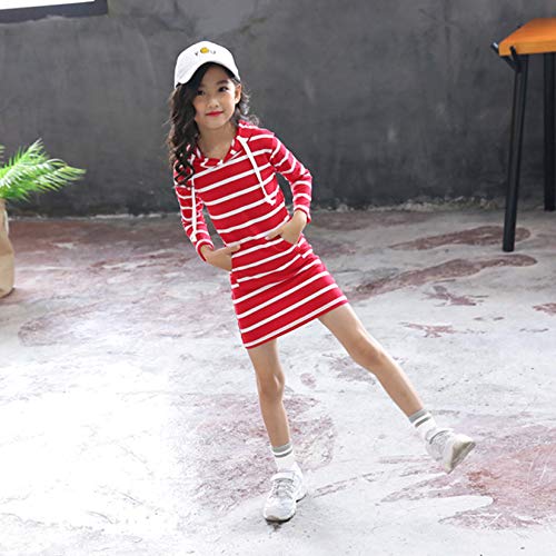 Janly Liquidación Venta Vestido Niña para 0-10 Años, Adolescente Chica Manga Larga Rayas Slim Falda con Capucha Vestido de Princesa, rojo, 2-3 Años