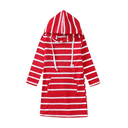 Janly Liquidación Venta Vestido Niña para 0-10 Años, Adolescente Chica Manga Larga Rayas Slim Falda con Capucha Vestido de Princesa, rojo, 2-3 Años