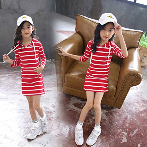 Janly Liquidación Venta Vestido Niña para 0-10 Años, Adolescente Chica Manga Larga Rayas Slim Falda con Capucha Vestido de Princesa, rojo, 2-3 Años