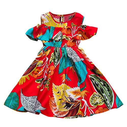 Janly Liquidación Venta Vestidos de Niña para Niñas de 2 a 9 Años, Bebé Niña Floral Hoja Vestido de Playa de Princesa Trajes Ropa para Niños Pequeños, rojo, 3-4 Años