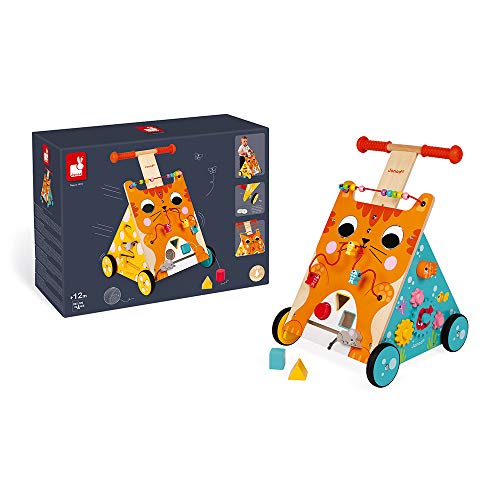 Janod - Caminador multiactividades el gato, caminador evolutivo de madera con freno y manija ajustable, aprender a caminar, desde 1 año (J08005) Janod - Caminador multiactividades el gato, caminador evolutivo de madera con freno y manija ajustable, aprender a caminar, desde 1 año (J08005)