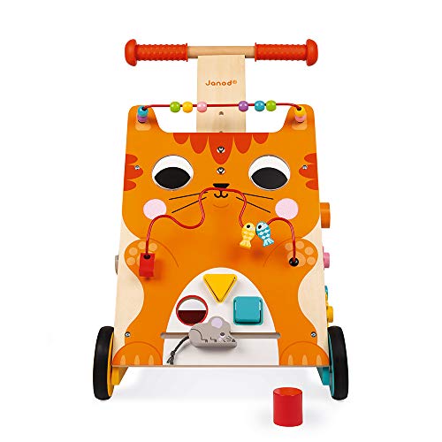 Janod - Caminador multiactividades el gato, caminador evolutivo de madera con freno y manija ajustable, aprender a caminar, desde 1 año (J08005) Janod - Caminador multiactividades el gato, caminador evolutivo de madera con freno y manija ajustable, aprender a caminar, desde 1 año (J08005)