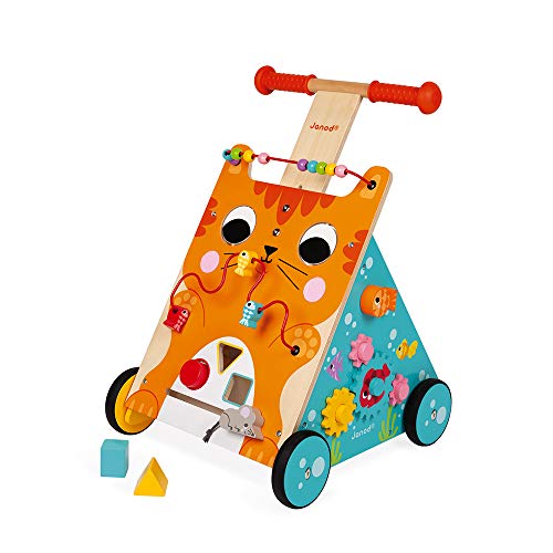 Janod - Caminador multiactividades el gato, caminador evolutivo de madera con freno y manija ajustable, aprender a caminar, desde 1 año (J08005) Janod - Caminador multiactividades el gato, caminador evolutivo de madera con freno y manija ajustable, aprender a caminar, desde 1 año (J08005)