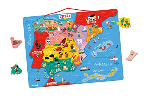 Janod - Puzzle magnético Mapa de España en madera, 50 piezas magnéticas, 40 x 30 cm, Juego educativo a partir de 5 años, J05478 Janod - Puzzle magnético Mapa de España en madera, 50 piezas magnéticas, 40 x 30 cm, Juego educativo a partir de 5 años, J05478