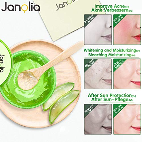 Janolia Gel de Aloe Vera, 300g Crema Hidratante con Ácido Hialurónico y Vitamina C, Gel Calmante e Hidratante, para Pieles Secas y Quemaduras Solares, Aloe Vera Gel Antioxidante