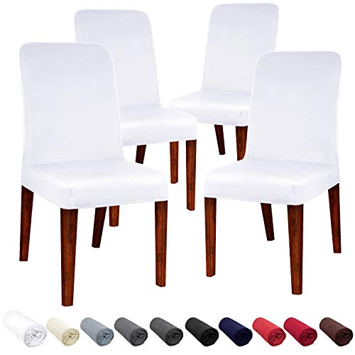 JARITTO Fundas para Sillas de Comedor Elásticas Modernas Cubierta de Silla para Cocina Protectores de Asiento Lavables Extraíbles Decoración para Hotel Restaurante Boda Banquete 4 Piezas (Blanco)