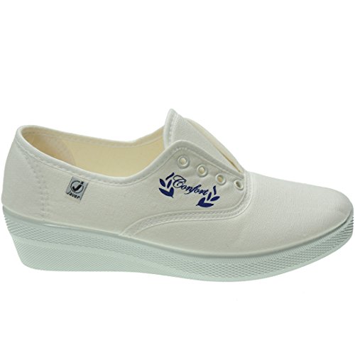 Javer. Deportivo Confort de Aerobic con Cordones en Lona y Cuña para Mujer - Modelo 1110 (40 EU, Blanco) Javer. Deportivo Confort de Aerobic con Cordones en Lona y Cuña para Mujer - Modelo 1110 (40 EU, Blanco)