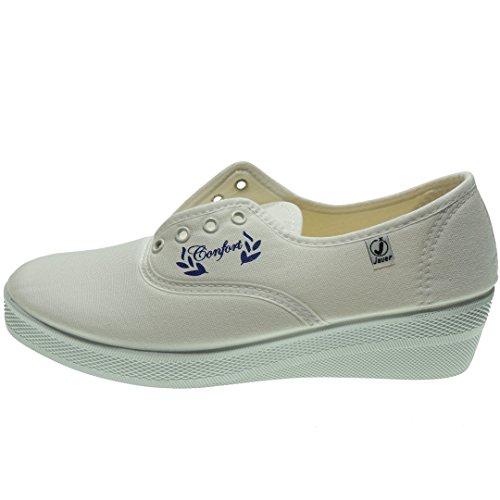 Javer. Deportivo Confort de Aerobic con Cordones en Lona y Cuña para Mujer - Modelo 1110 (40 EU, Blanco) Javer. Deportivo Confort de Aerobic con Cordones en Lona y Cuña para Mujer - Modelo 1110 (40 EU, Blanco)