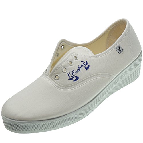 Javer. Deportivo Confort de Aerobic con Cordones en Lona y Cuña para Mujer - Modelo 1110 (40 EU, Blanco) Javer. Deportivo Confort de Aerobic con Cordones en Lona y Cuña para Mujer - Modelo 1110 (40 EU, Blanco)