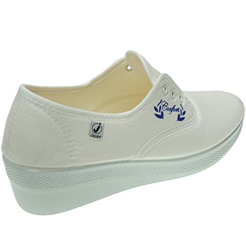 Javer. Deportivo Confort de Aerobic con Cordones en Lona y Cuña para Mujer - Modelo 1110 (40 EU, Blanco)