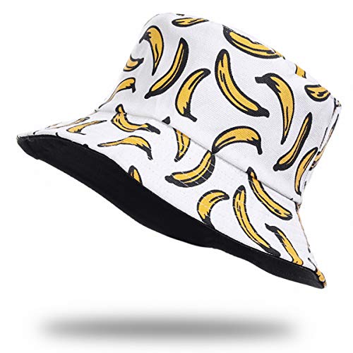 Jazmiu - Sombrero unisex, tipo pescador, de moda, estampado con dibujos de frutas, ideal para actividades al aire libre, reversible, se puede doblar para guardar Ba Blanco Taille unique Jazmiu - Sombrero unisex, tipo pescador, de moda, estampado con dibujos de frutas, ideal para actividades al aire libre, reversible, se puede doblar para guardar Ba Blanco Taille unique