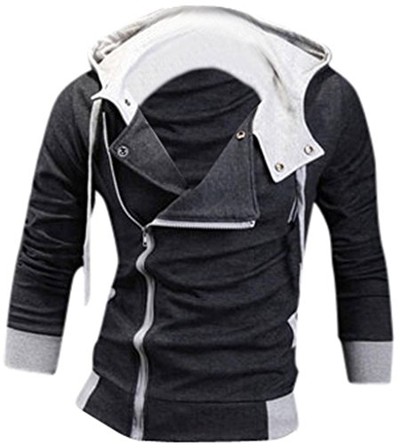 Jeansian Casual chaqueta con capucha Slim Fit Prendas con capucha Tops Deporte capa del cierre relámpago para Hombres US XL (Jacket Chest: 109-114cm) Darkgray