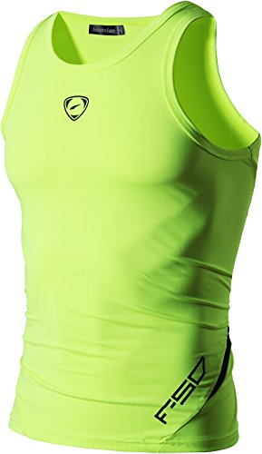 jeansian Hombres Camiseta De Tirantes Deportivas Wicking Quick Dry Vest tee Tank Top Verano Correr Training LSL3306 GreenYellow XXL