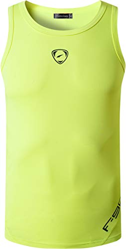 jeansian Hombres Camiseta De Tirantes Deportivas Wicking Quick Dry Vest tee Tank Top Verano Correr Training LSL3306 GreenYellow XXL