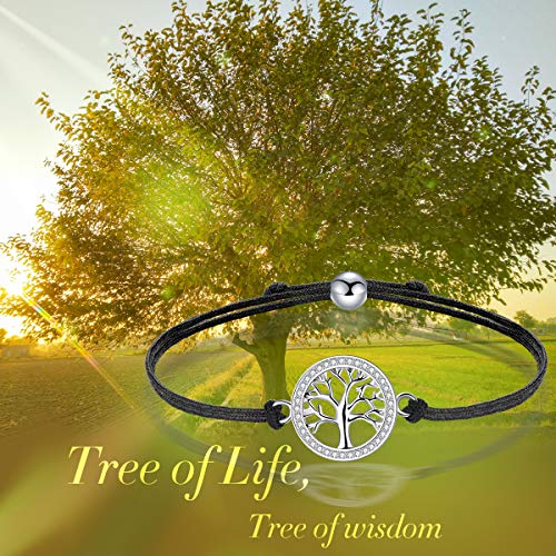 J.Endéar Pulsera Árbol de la Vida para Mujer Plata de Ley 925 Zirconia Cuerda Hecha a Mano 24cm Ajustable J.Endéar Pulsera Árbol de la Vida para Mujer Plata de Ley 925 Zirconia Cuerda Hecha a Mano 24cm Ajustable