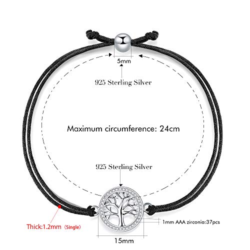 J.Endéar Pulsera Árbol de la Vida para Mujer Plata de Ley 925 Zirconia Cuerda Hecha a Mano 24cm Ajustable J.Endéar Pulsera Árbol de la Vida para Mujer Plata de Ley 925 Zirconia Cuerda Hecha a Mano 24cm Ajustable
