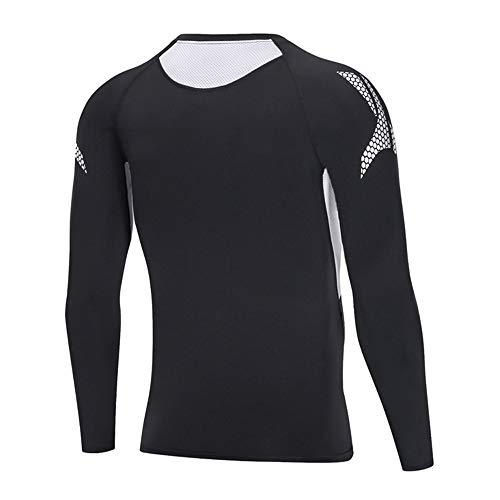 JEPOZRA Camiseta Deporte Hombre Manga Larga Compresión Camisetas Basicas Transpirable para Fitness Running Ciclismo Correr Gym Entrenamiento (Negro, XXL)