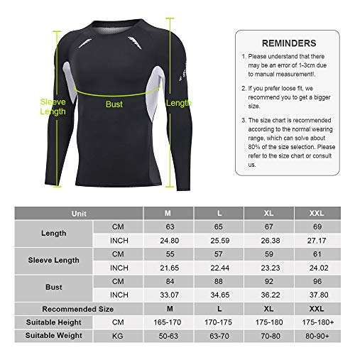 JEPOZRA Camiseta Deporte Hombre Manga Larga Compresión Camisetas Basicas Transpirable para Fitness Running Ciclismo Correr Gym Entrenamiento (Negro, XXL)