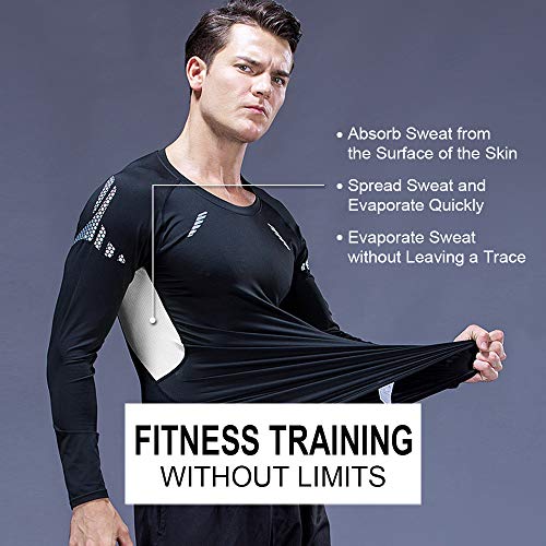 JEPOZRA Camiseta Deporte Hombre Manga Larga Compresión Camisetas Basicas Transpirable para Fitness Running Ciclismo Correr Gym Entrenamiento (Negro, XXL)